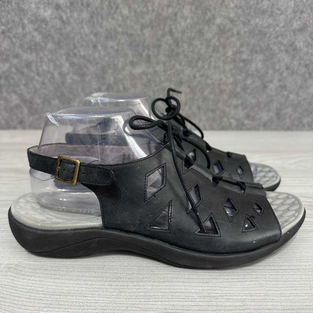 David Tate Darcy Black Leather Slingback Lace Up Sandals Womens 9 ARS15-207